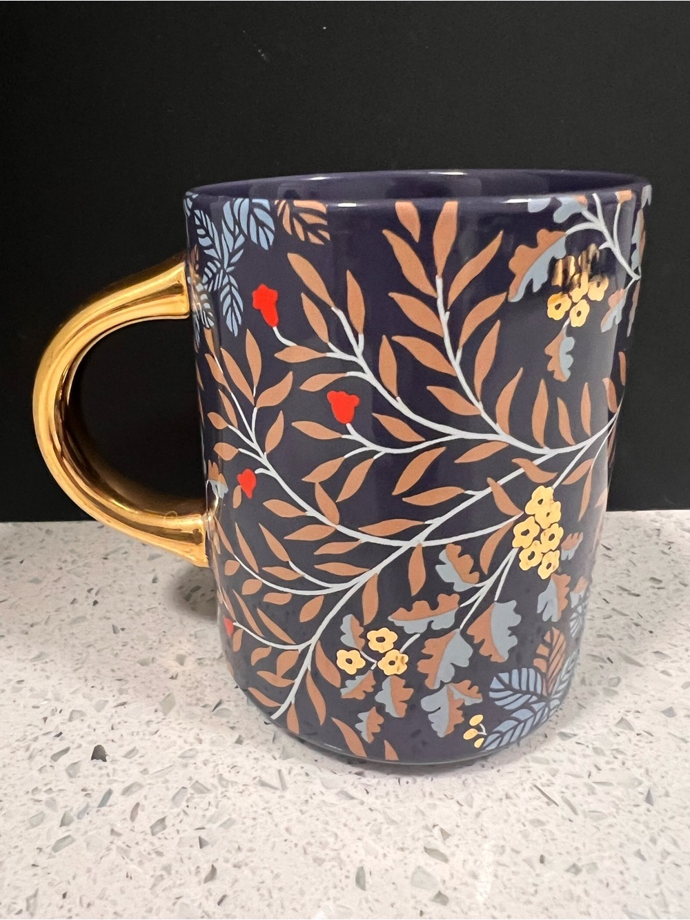 INDIGO Navy & Gold Floral Leaves Mug